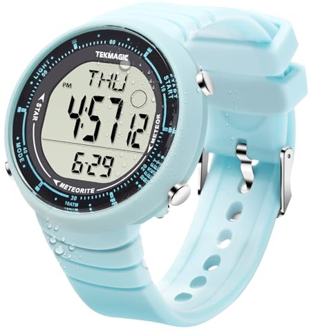 TEKMAGIC Armbanduhr 10 ATM 100 Meter Wasserdicht Geeignet zum Schwimmen und Tauchen mit Silikonband, Hintergrundbeleuchtung, Wecker, Stoppuhr, Kalender, Zwei Zeitzonen