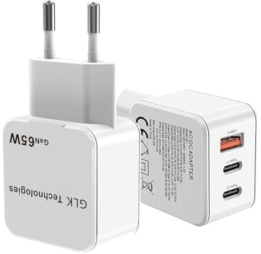 GLK-TECHNOLOGIES® High Power 65W 3-Port USB-C Schnellladegerät/Handy Smatphone Tablet Netzteil Ladegerät iPhone Samsung LG Huawei Xiaomi Android (Schnellladegerät weiß)
