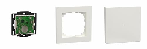 Schneider Electric Merten MEG5001-0300 Wiser Funktaster System M Polarweiß glänzend, MEG4010-3619 Rahmen System M-Pure, MEG5210-0319 Wippe ohne Bedruckung 1-fach