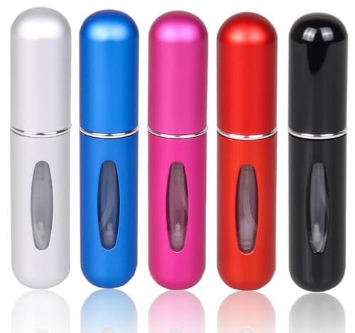 RAROUYI Porta Profumo Da Viaggio, 5 Pezzi Atomizzatore Profumo Ricaricabile Dispenser Contenitore Vaporizzatore Portatile Nebulizzatore Spruzzino, 5ML Bottiglia Spray Vuota, Adatto Per Viaggiare (A)