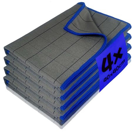 CZandCZ 4X Fensterputztücher, Mikrofasertücher 40x40cm, Carbon Tücher,Fenstertuch Streifenfrei, Mikrofaser Putztücher, Reinigungstücher,für Fenster,Spiegel,Edelstahl Polieren verwendet,400GSM