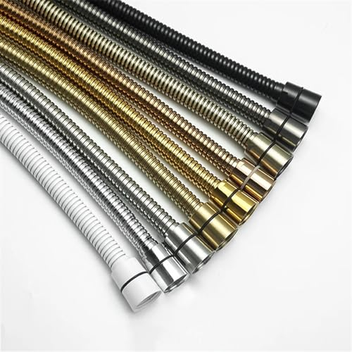 AMEEDA Duschschlauch Black White Shower Hose Bathroom Fitting Stainless Steel Bath Tube 150CM Water Pipe Chrome Burshed Gold Grey Bronze (Color : Gold)