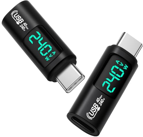 AXFEE 2PCS USB C to USB C Adapter with LED Display, 240W Fast Charging and Data Transfer Type C Adapter, Compatible with Mac-Book/Phone 15/i-Pad/Galaxy/Xperia/Pixel/Android