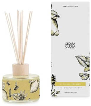 DECORAGLOBA - Duftdiffusor mit Rattanstäbchen für Räume 250 ml - Süßer Zitronenduft - Frischer und fruchtiger Duft