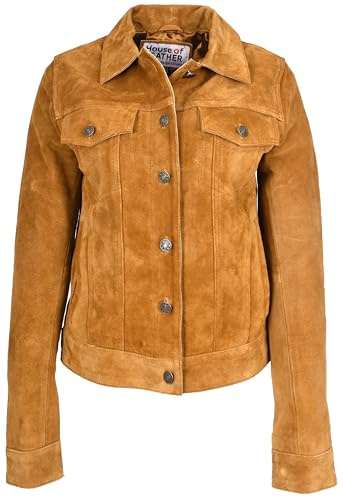 House Of Leather Womens Real Suede Trucker Jacket Western Style Alma (UK, Numeric, 14, Regular, Regular, Tan)