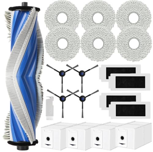 Cleptorize Accessoires pour robot aspirateur Ecovacs Deebot T30 Omni/ T30 Pro Omni, kit de rechange avec 1 brosse principale, 6 lingettes, 4 sacs à poussière, 4 filtres HEPA, 4 brosses latérales