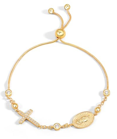BIZK 18K Gold Armband Kreuz für Frauen Bibler Verse Kreuz Armbänder Kristalle Verstellbarer Armreif Valentinstag Muttertag Geburtstag für Sie Frauen Freundin Mom