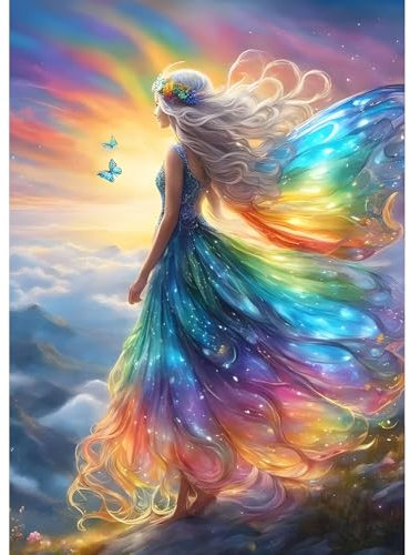 QQYRHN 5D DIY Fée Kits de Peinture Diamant, Complète Pays des Fées Diamond Painting pour Adulte Débutants, Broderie Papillon Art du Diamant, Décoration Murale Maison Peinture au Diamant Avec 30x40cm