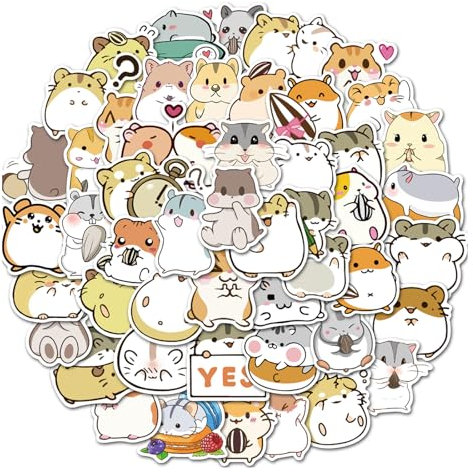 ZMDMAH 50 Stücke Hamsteraufkleber, Süßer Hamster Aufkleber Grosse Sticker, Wasserdicht Vinyl Stickers Decals für Fahrrad Motorrad Graffiti Skateboard Laptop Computer Gepäck Jungen und Mädchen