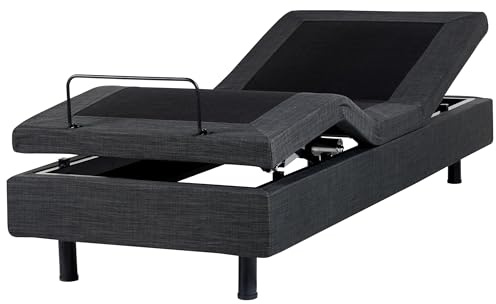 Beliani Led Upholstered Sturdy Frame Adjustable Bed Without Headboard 80 X 200 Cm Eu Small Single Fabric with Wood Legs Grey & Black Duke
