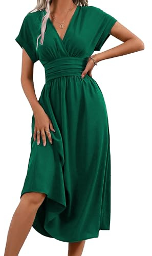 QUNERY Vestido Verano Mujer Vestido Largo Elegante Vestidos Cuello en V Manga Corta Casual Verano Vestido Elástico