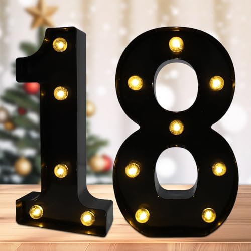 DyingSwan Led Light Up Numbers, 18th Birthday Decorations, Marquee Numbers Lights, Battery Powered Light Up Sign for Sweet 18 Decor Party (Black)