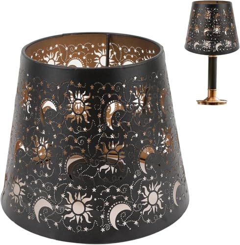 Tissting Kleine Lampenschirme E27 E26 Metall Durchbrochenes Sonnen und Mondmuster Lampenschirm 13 x 19 x 15 cm Nordischen Stil Intervention Lampshades für Tischlampen, Stehlampen, Hängelampen
