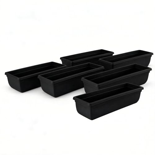 SIDSONS 6 X Plastic Garden Trough Long Window Planter Flower Box Plastic Vegetable Planters Flower Pot Herb Planter Box Windowsill Patio Garden Home Decor Black 60CM, BL-6-0