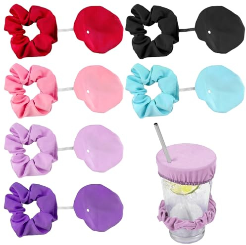 Drink Covers 6-Pack Reusable Stretchable Cup Covers with Straw Hole, Multi-Color Beverage Bottle Covers for Glasses, Cups, Bottles, Dishwasher Safe, Travel, Outdoor, Home Use