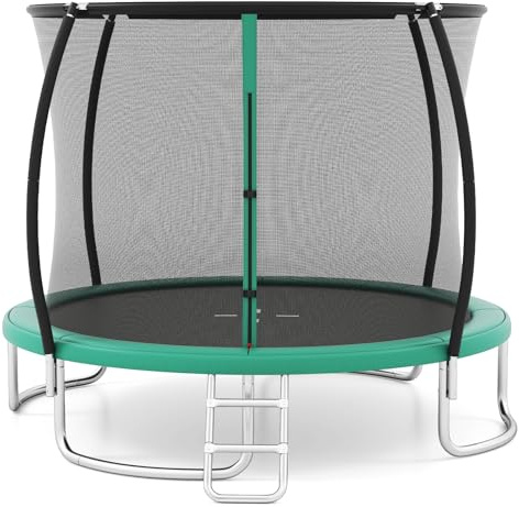 COSTWAY Ø244 cm/305 cm/366 cm Trampolin Outdoor mit Leiter, Gartentrampolin rund mit Sicherheitsnetz, Randabdeckung & Metallrahmen, Kindertrampolin Komplett Set für Kinder & Erwachsene