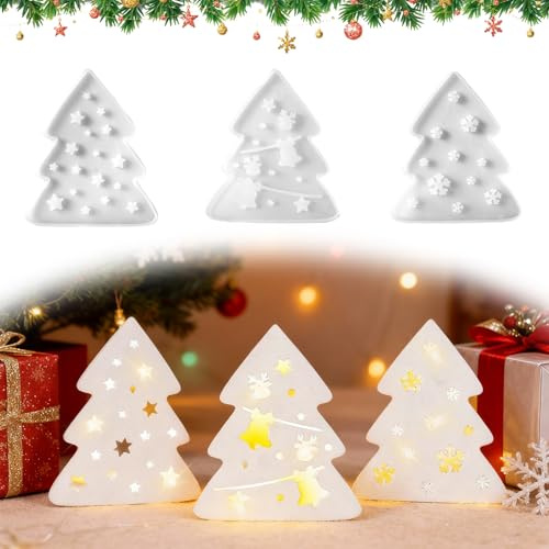 SPERMUOY Weihnachtsbaum Silikonformen Gießformen,3 Stück Silikonform Weihnachtsbaum mit LED gießform tannenbaum, Silikonform Weihnachten für Kleiner Weihnachtsbaum Kerzenhalter