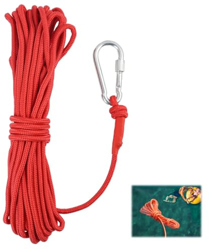 Corde Flottante en Polypropylène 10m x 6mm avec Mousqueton Inoxydable - Corde Multifonctionnelle Rouge pour Kayak, Jet Ski, Rafting, Amarrage de Bateau et Camping