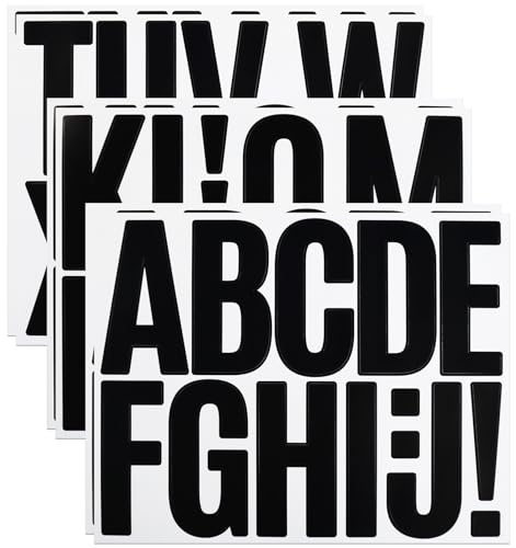 YIKTUNQ 6 Sheets Large Letter Stickers, 3 Inch Stick On Alphabet Sticker Letters Decals, 72Pcs Outdoor Waterproof Letter Stickers for Mailbox Garbage Car Windows Door Garden - Black