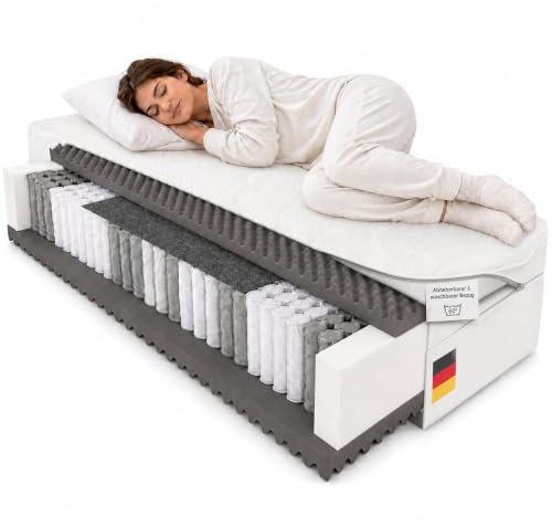 BeCo 5 Sterne TFK Taschenfederkernmatratze 100 x 200 cm H2 & Höhe 29 cm | atmungsaktive Taschenfederkern Matratze mit Boxspring-Feeling durch 7 Zonen und punktelastischer Komfortpolsterung