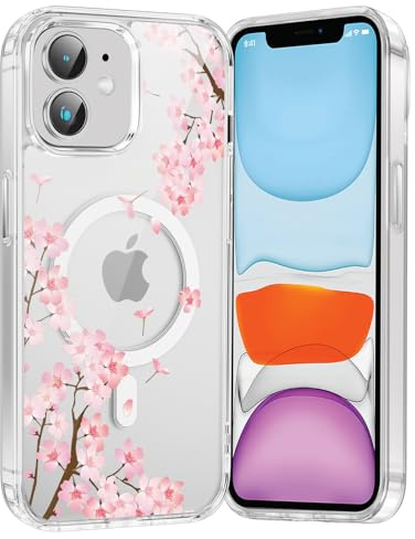 Saqmkil Handyhülle für iPhone 12 Mini Hülle für Magsafe mit Blumen Muster | Aesthetic Bunt Motiv Mädchen Magnetische Case, Transparent Weich Silikon Dünn TPU Stoßfeste Schutzhülle Cover 5,4 03
