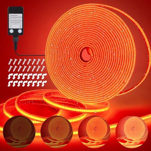 StarryEver COB LED Streifen Außen Strom, 10M 3200LED Rot IP67 Wasserfest LED Stripes Dimmbar Outdoor, Lichtband LED Selbstklebend, LED Band für Garten Balkon Küche Innen Wohnzimmer