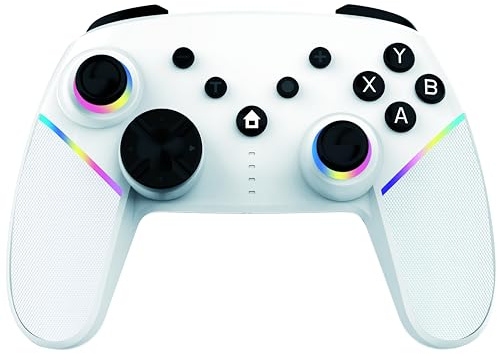 GEEKHAVE Wireless Pro Controller für Switch/iOS/Android/PC, Gamepad mit 7-Farbiger RGB-Beleuchtung/Wake Up/ 6-Axis Gyro/Double Shock/Programmierbar, Weiß