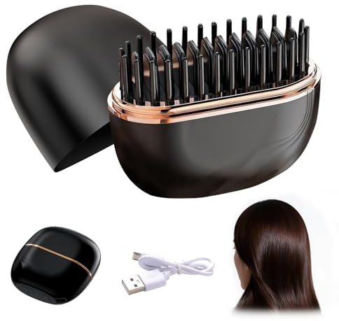 Glättbürste Mini Glättebürste Mini Hair Straightener Brush Kabellos 3-Stufige Temperaturregelung Tragbare Glättbürste für Reise & Unterwegs (Schwarz)