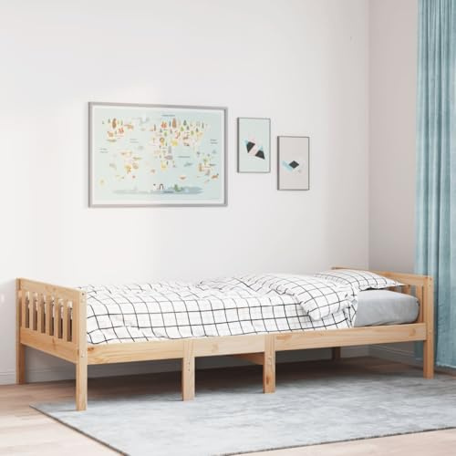 Mandloder Kinderbett 90x200 cm Massivholz Kiefer, unbehandeltes Bettgestell mit Lattenrost, Robustes Einzelbett für Kinderzimmer, Jugendzimmer, hohe Belastbarkeit