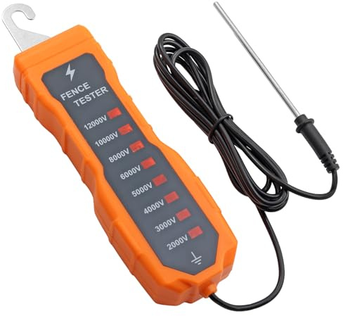 Neoteck Tester per Recinzione Elettrica 2K-12KV con 8 Spie Neon Tester Recinto Elettrico Senza Batteria in ABS per Controllo Tensione da 2000V a 12000V su Fili e Nastri per Allevamenti, Fattoria