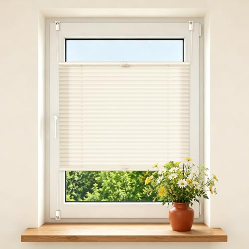 HOMEDEMO Plissee ohne Bohren Klemmfix Beige 80x130cm (BxH) | Plissees mit Klemmträger, lichtdurchlässig aber Blickdicht Plisseerollo Sichtschutz & Sonnenschutz für Fenster & Tür