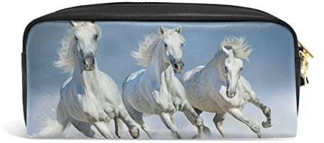 Domoko Federmäppchen mit Pferdemotiv, PU-Leder, für Make-up, Kosmetik, Reisen, Schultasche