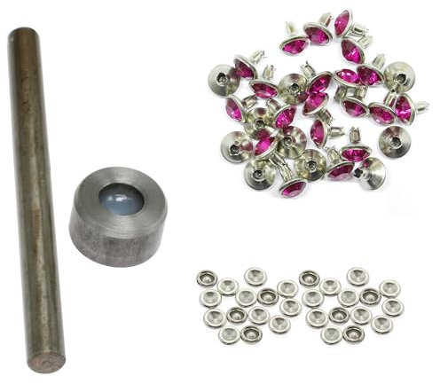 Trimming Shop Nieten-Nieten aus Acryl mit Strasssteinen, 10 mm, hot pink, 10 Stück