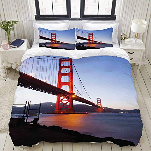 MIGAGA Bedding Bettwäsche-Set,Stadtbild San Francisco Bridge Print,Mikrofaser Bettbezug und Kissenbezug - (135 x 200 cm)
