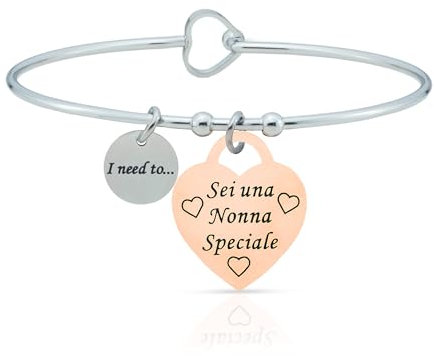 SAGA GIOIELLI® BRACCIALE RIGIDO DONNA FRASI PENSIERI PAROLE EMOZIONALE INCISIONE ACCIAIO CUORE ROSE' (Sei una nonna speciale)