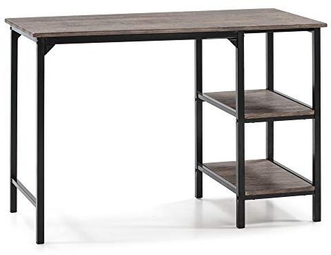 VS Venta-stock Mesa de Escritorio Colón Negro, Mesa de Ordenador, 2 estantes, Estilo Industrial, 110 (Largo) x 55 (Profundo) x 76 (Altura) cm