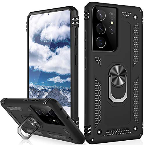 IKAZZ for Galaxy S21 Ultra Case,Military Grade Shockproof Heavy Duty Protective Phone Case Pass 16ft Drop Test with Magnetic Kickstand for Samsung Galaxy S21 Ultra Black