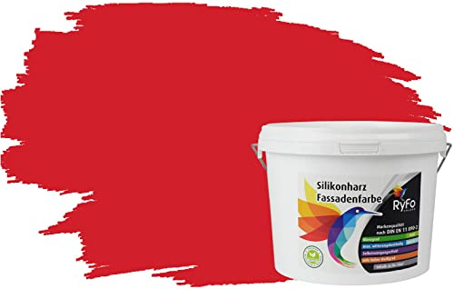 RyFo Colors Silikonharz Fassadenfarbe Lotuseffekt Trend Feuerrot 3l - bunte Fassadenfarbe, weitere Rot Farbtöne und Größen erhältlich, Deckkraft Klasse 1