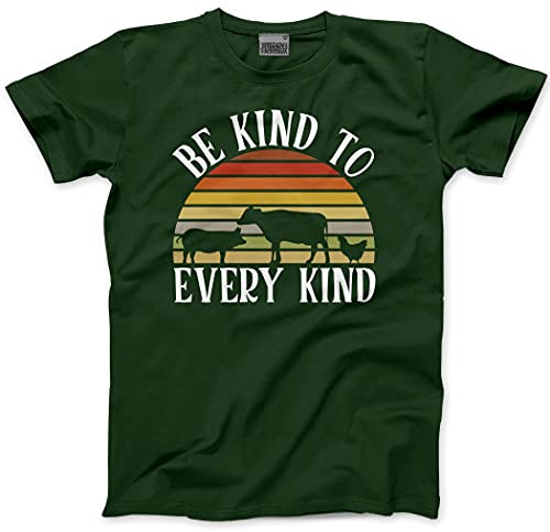 HotScamp Be Kind to Every Kind - Mens Unisex T-Shirt - Vegan Vegetarian Retro M Bottle Green