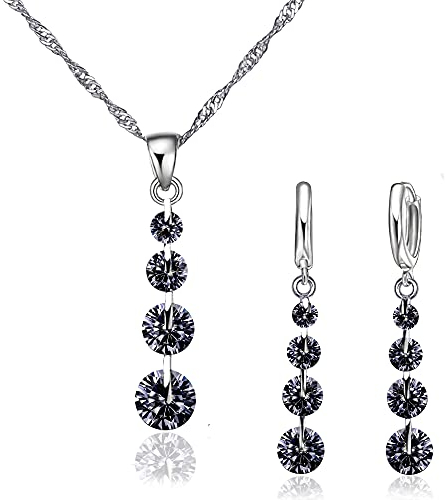 Crystalina Schmuckset aus 925er Silber für Damen, Halskette und Ohrringe mit Zirkonia, Geschenk für Damen (Schwarz)