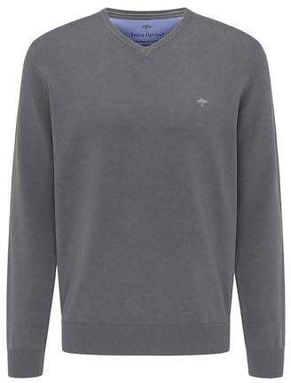 FYNCH-HATTON Pullover aus Baumwolle mit V-Ausschnitt Steel / 4XL