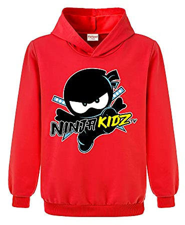 Forlcool Ninja Kidz Kids sports hoodie Girl Print Jumper Boys Top (as8, age, 7_years, 8_years, regular, Red)