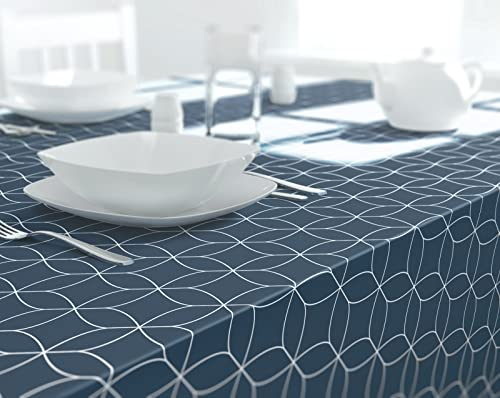 Dehaus® Blau Moderne, Geometrische PVC Tischdecke, Abwaschbar, Großes Abwischbares Rechteckiges Wachstuch, Wachstuchtischdecke, dunkelblau Tischdecken, Wasserabweisend Plastik Tischtuch 250 x 140 cm