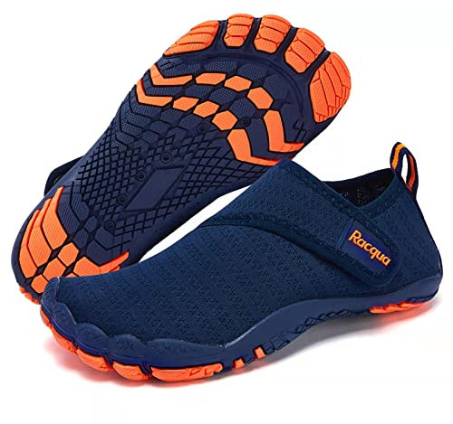 Racqua Wasserschuhe für Jungen, leicht, schnell trocknend, Strand, Schwimmbecken, Sportschuhe, Barfuß, Wandern, Bootfahren, Surfen, Aquaschuhe, Kleinkind, Blau/Orange 33