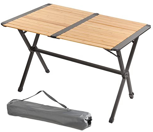 Via Mondo Mesa Table de camping en aluminium et bambou réglable en hauteur pour 4 personnes