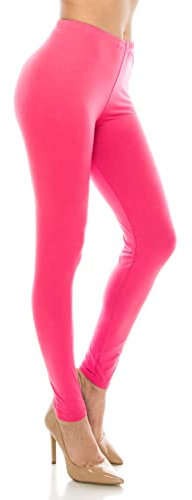 ALWAYS Damen Casual Soft Leggings - Solide und Print Stretchy Comfy Peach Skin Lounge Yoga Pants, Sle128 / Neon Pink, Einheitsgröße