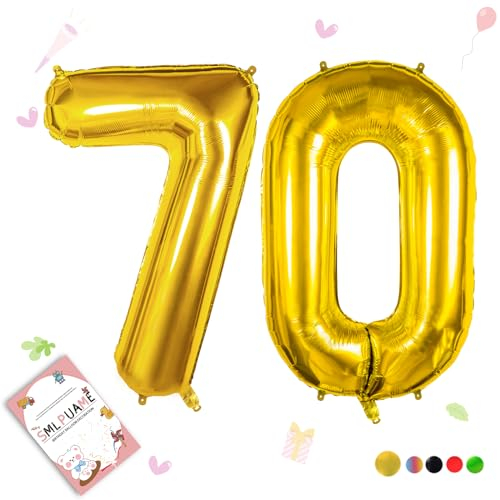 Smlpuame 102cm Folienballon Zahlen Luftballon 0-9 Geburtstag Golden Große 70 Ballons für Geburtstagsfeier Feierdekorationen, Heliumfolien Zahlenballons für Hochzeitstag