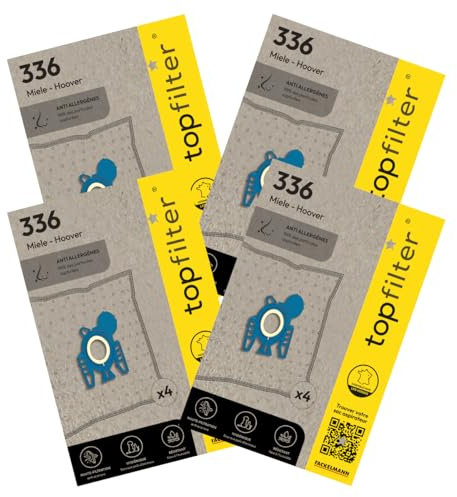 TopFilter 9995850 Lot de 4 packs de 4 sacs aspirateur 64336 Miele et Hoover, 16 sacs aspirateur, poche aspirateur, accessoire aspirateur, Non tissé polypropylène, Caoutchouc, Plastique, 30 x 26 cm