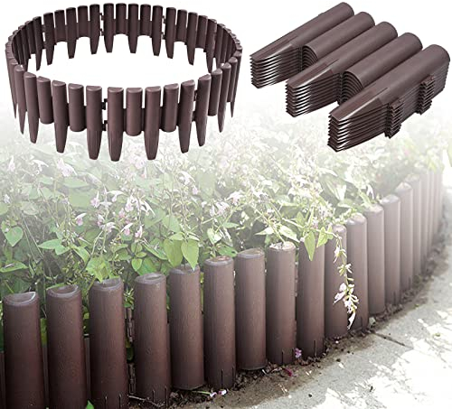 ACXIN 16,8m Rasenkante Kunststoff Holzoptik Beeteinfassung Garden Border Beetzaun Mähkante Palisade Wetterfest Garten dekorativ 1 Element BxHxT: 28x24x1 cm, Braun