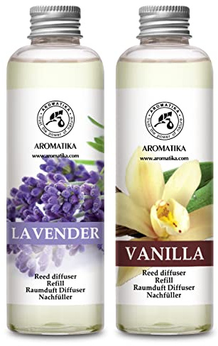 Raumduft Diffuser Nachfüller Vanille & Lavendel 400ml - 2x200ml - Nachfüller Set für Duftdiffusor - Reed Diffuser Refill - Raumbeduftung - Zimmerduft - Diffuser Nachfüllen - Raumluft